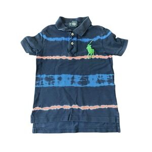 POLO RALPH LAUREN Polo Shirt Toddler Boy 3T Blue Big Pony Striped Short Sleeve